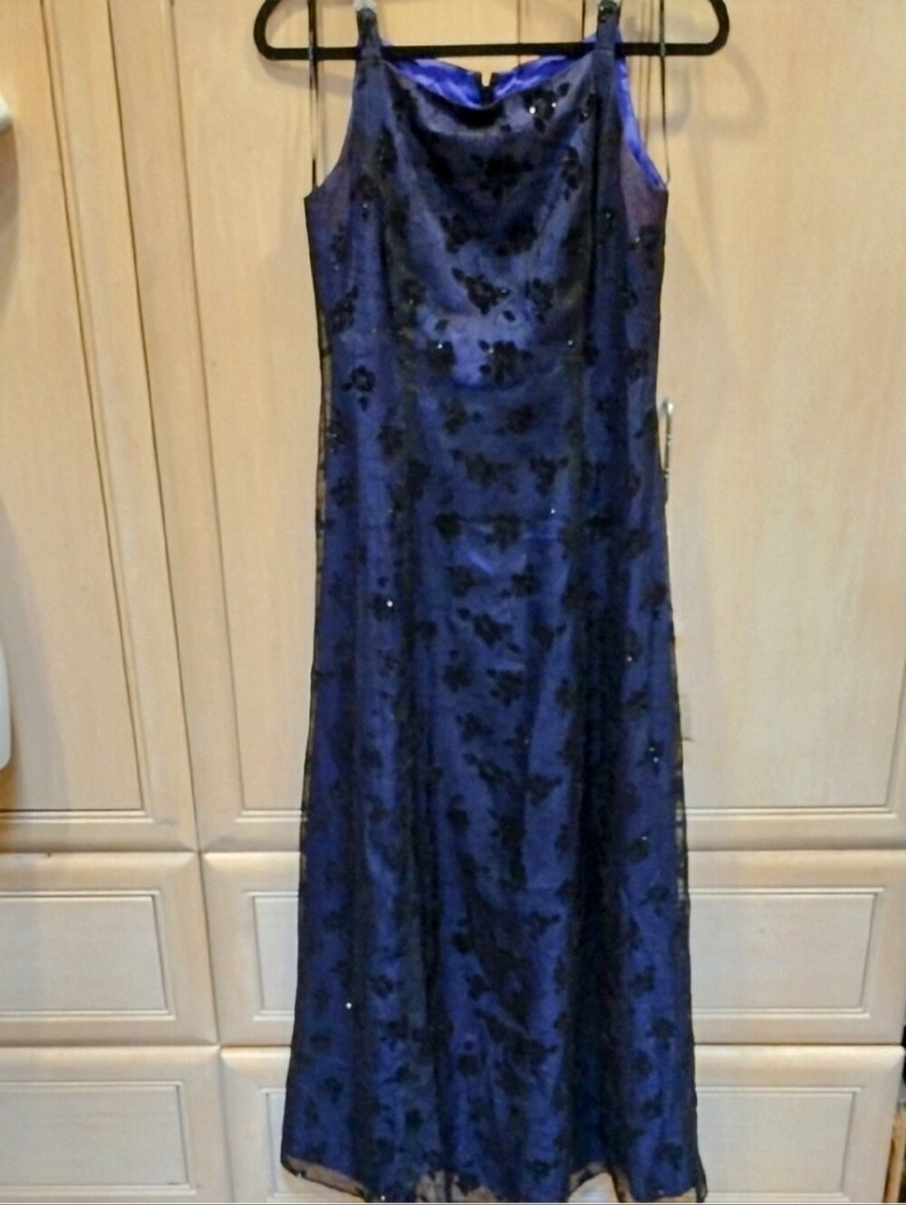 Vintage Betsy & Adam Purple w/ Black Sparkly Overlay Maxi Dress